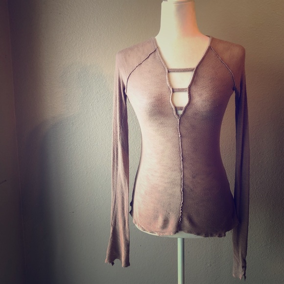 Free People Tops - 3/$25 Free People Mauve Raw Edge Long Sleeve